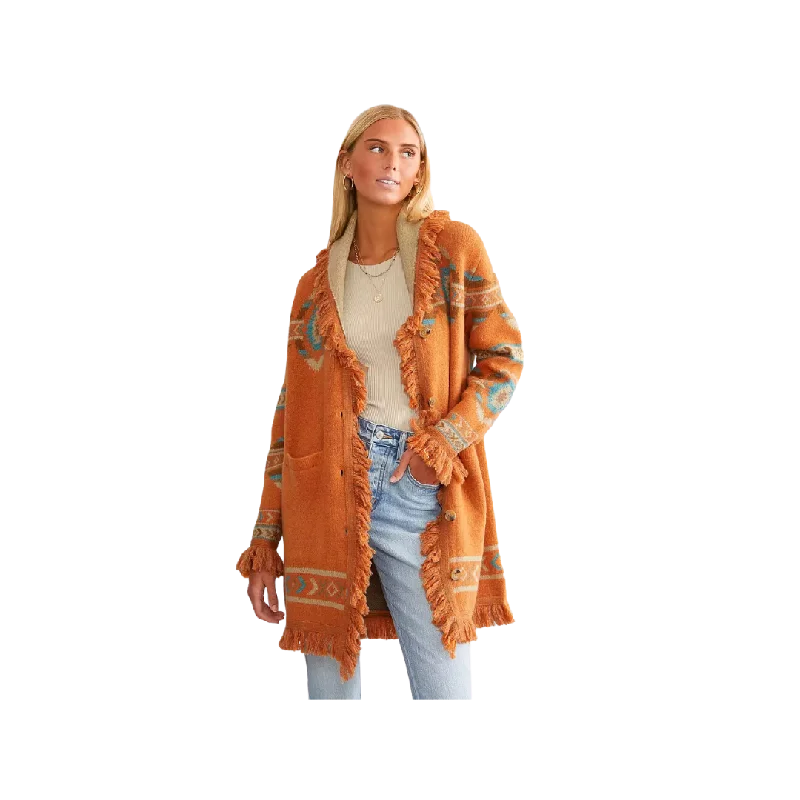Miss Me Women's Aztec Print Sweater Orange Multi Cardigan Polka Dot Checkered Tartan