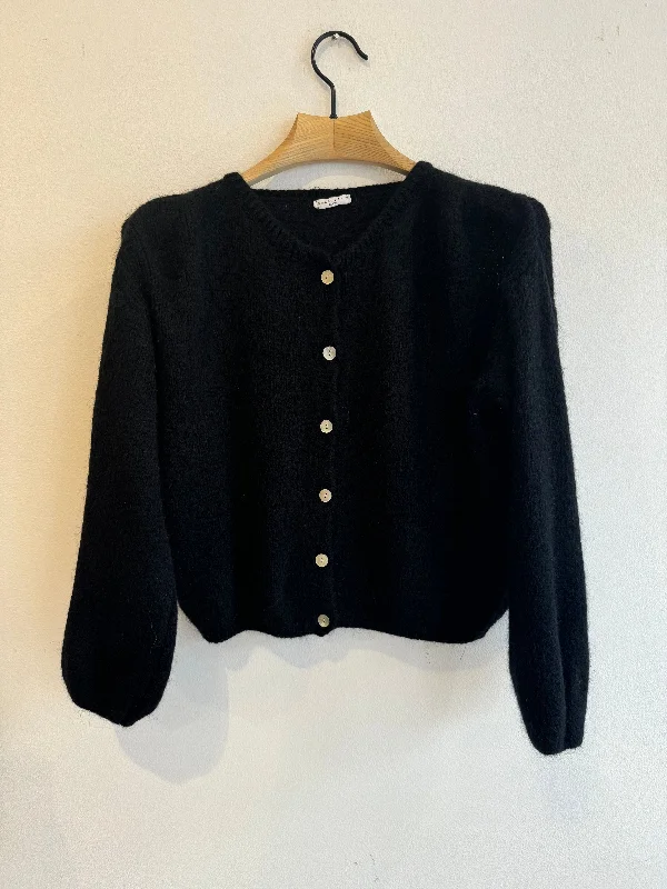 Black Long Sleeve Mohair Cardigan Hooded Caped Shawl Collar