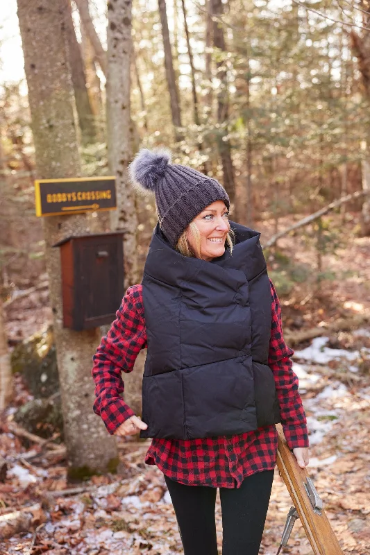 Black Waterproof Pretty Puffer Vest Wool Tweed Vest