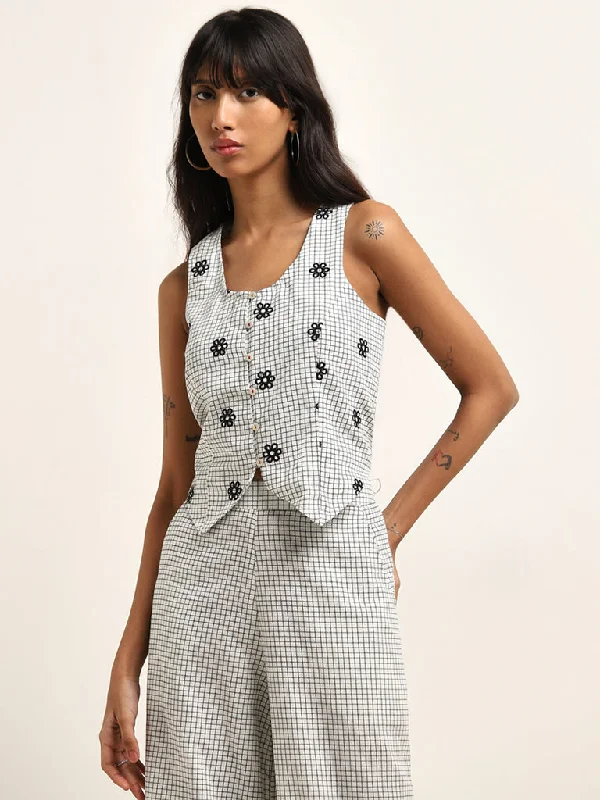 Bombay Paisley Grey Checkered Waistcoat Cotton Blend Top Chic Fleece Waistcoat Jacket Bombay Paisley Grey Checkered Waistcoat Cotton Blend Top Chic Fleece Waistcoat Jacket
