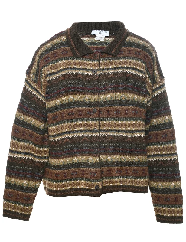 Brown Cardigan - L Boxy Cardigan Fitted Cardigan A-Line