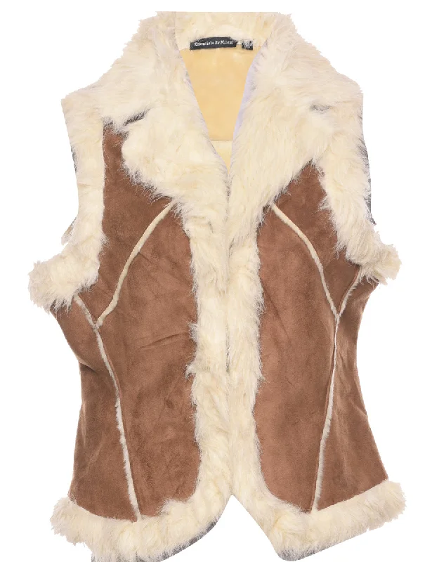 Brown Shearling Waistcoat - M Stylish Button Waistcoat Vest