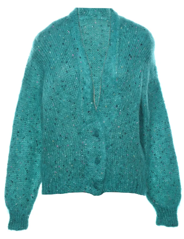 Button Through Cardigan - L Real Fur Shearling Chenille