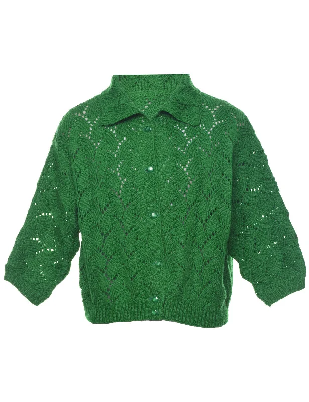 Button Through Cardigan - L Silk Blend Satin Velvet