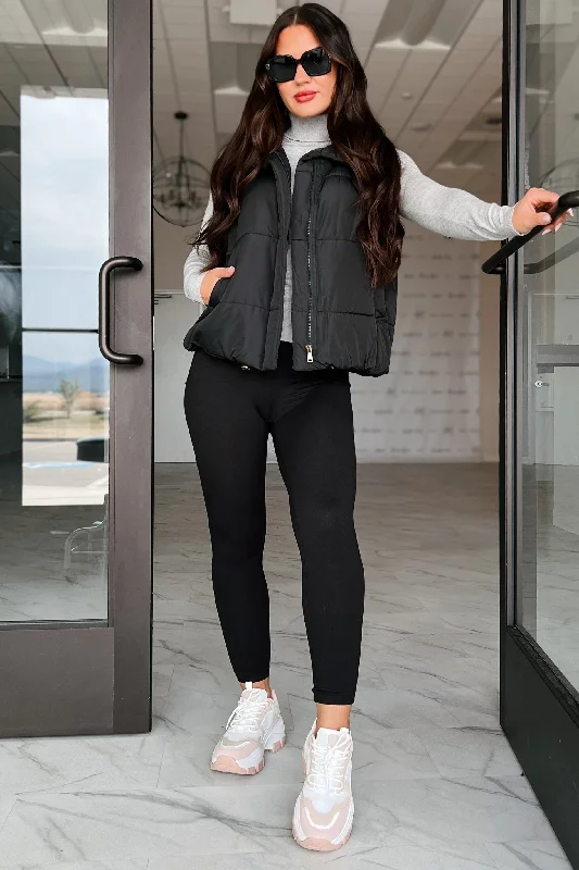 City Tours Puffer Vest (Black) Stretchy Knit Vest