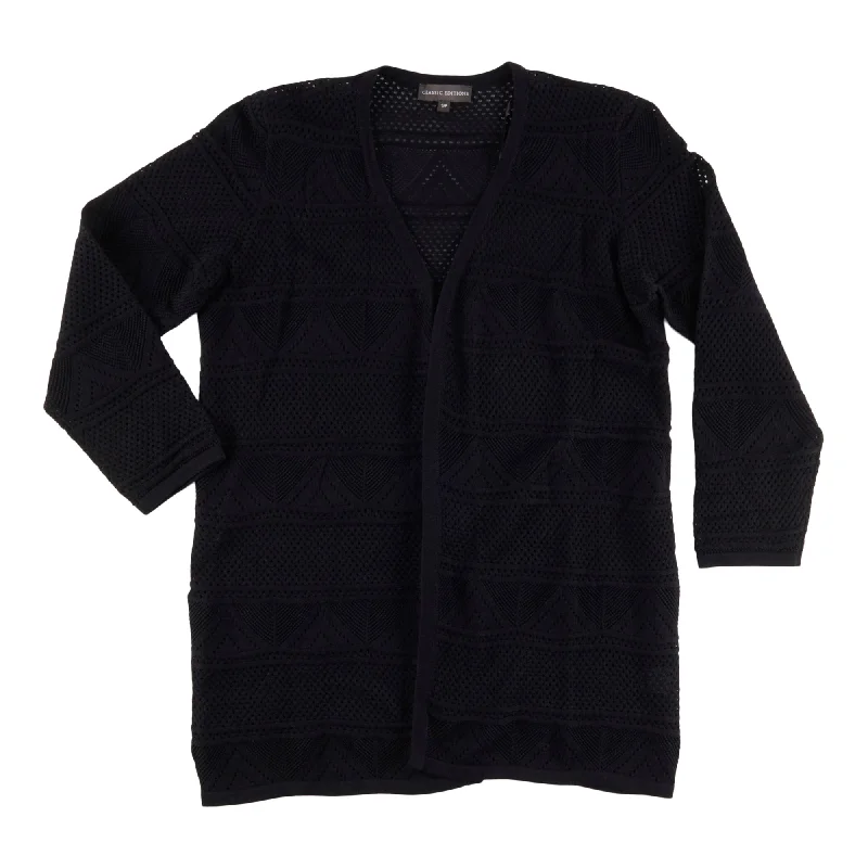 Classic Editions Women's Summer Look Pointelle Cardigan Print Jacquard Patchwork