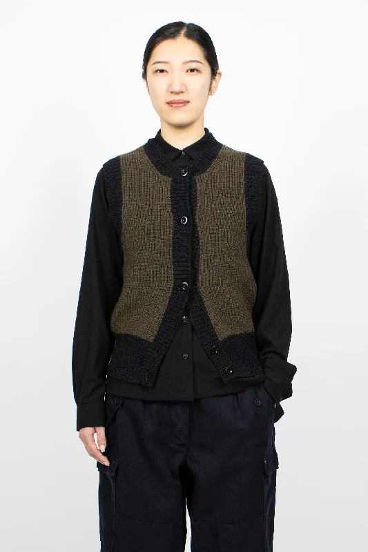 Contrast Trim Waistcoat Dark Olive/Black Cozy Woolen Waistcoat Vest