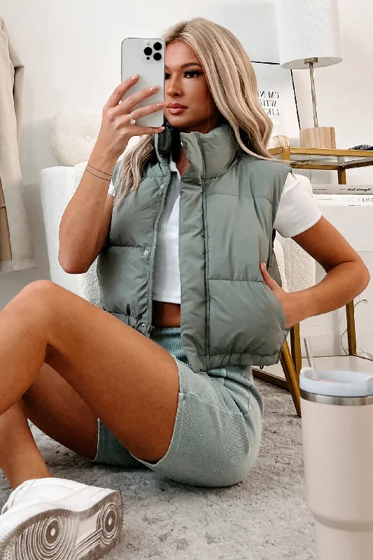 Cooling Off Puffer Vest (Grey Olive) Padded Quilted Vest