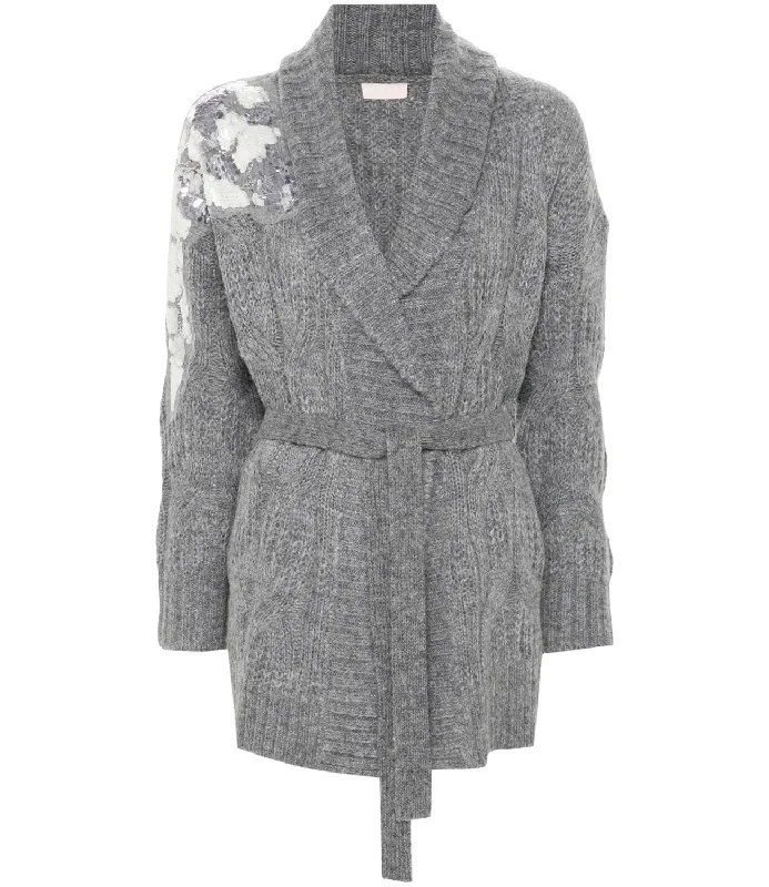 Liu Jo Cardigan Grigio Melange Donna Chenille Brocade Lace