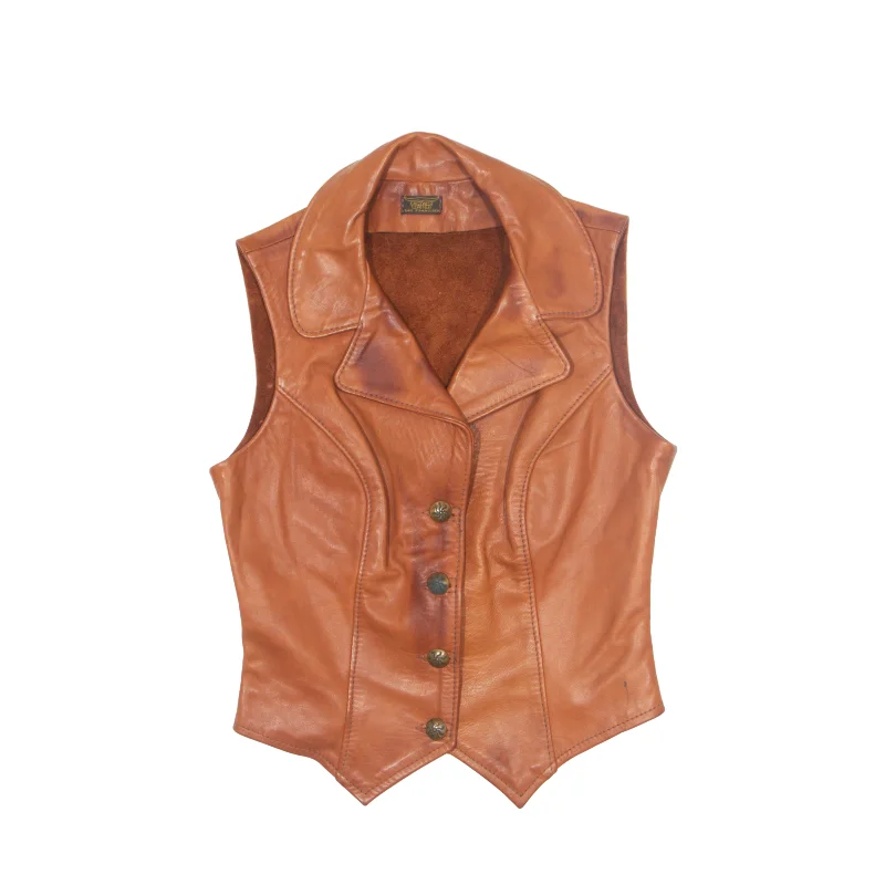 EASTWEAR LEATHER Western Waistcoat Overcoat Leather Gilet Brown 90s Womens S Elegant Slim Fit Waistcoat