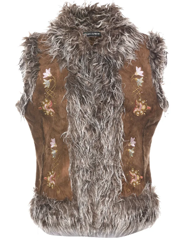 Floral Pattern Shearling Waistcoat - S Classic Zip-Up Waistcoat