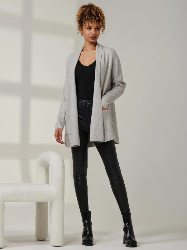 Folded Collar Fine Knit Cardigan, Dove Heather Layered Multi-layer Single Layer