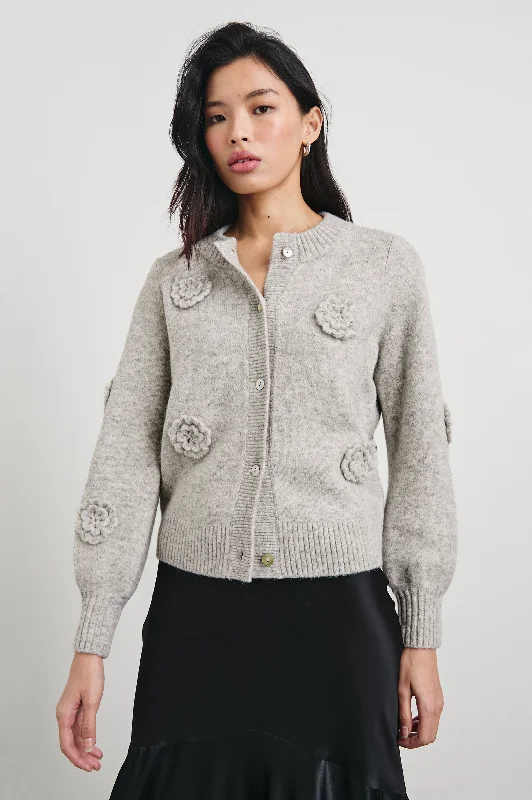 FRANCESCA CARDIGAN - HEATHER GREY Silk Blend Satin Velvet