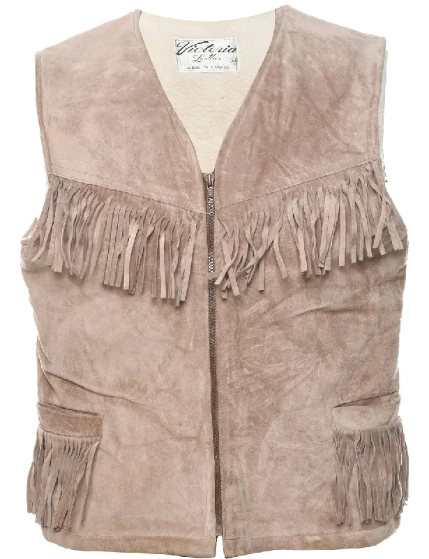 Fringing Suede Shearling Waistcoat - M Trendy Hooded Waistcoat Vest