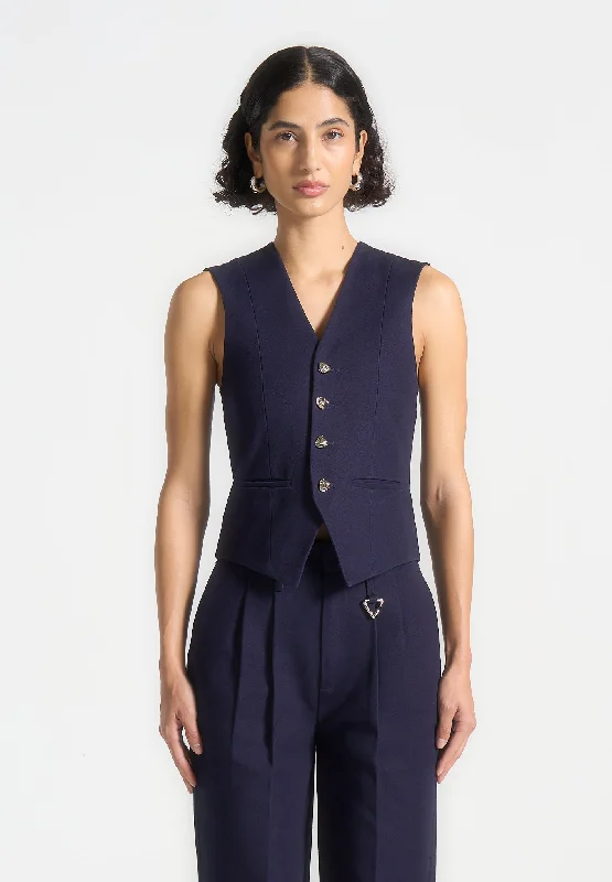 Gabardine Cinch Waistcoat - Indigo Warm Padded Waistcoat Vest