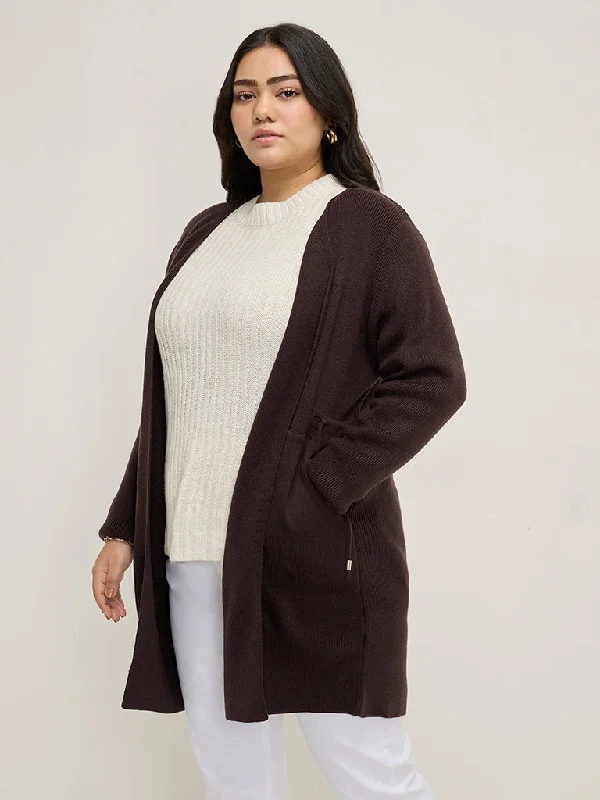 Gia Brown Ribbed Cardigan Glossy Satin Silk