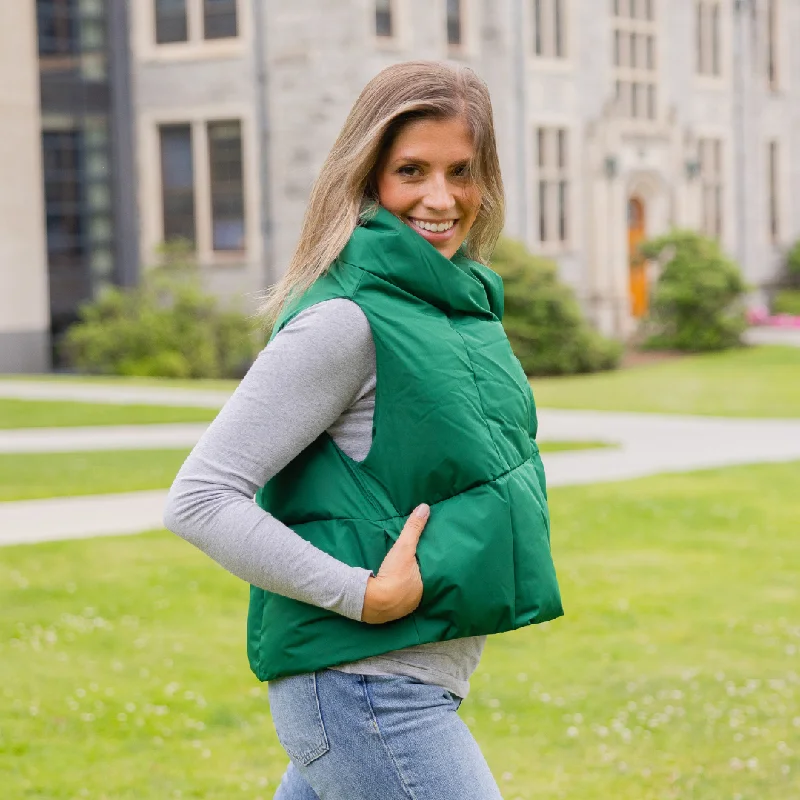 Green Waterproof Pretty Puffer Vest Soft Ribbed Vest