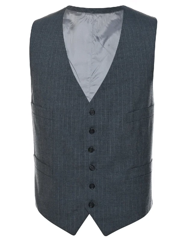 Grey Classic Checked Waistcoat - L Elegant Woolen Waistcoat