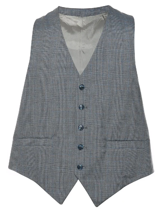 Grey & Light Blue Checked Waistcoat - M Stylish Casual Waistcoat Jacket