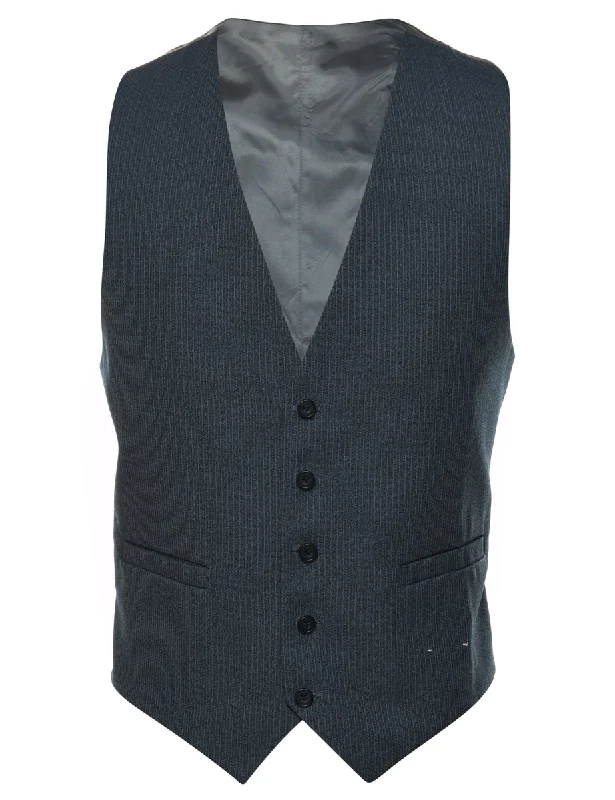 Grey Pinstriped Waistcoat - L Stylish Padded Waistcoat Jacket