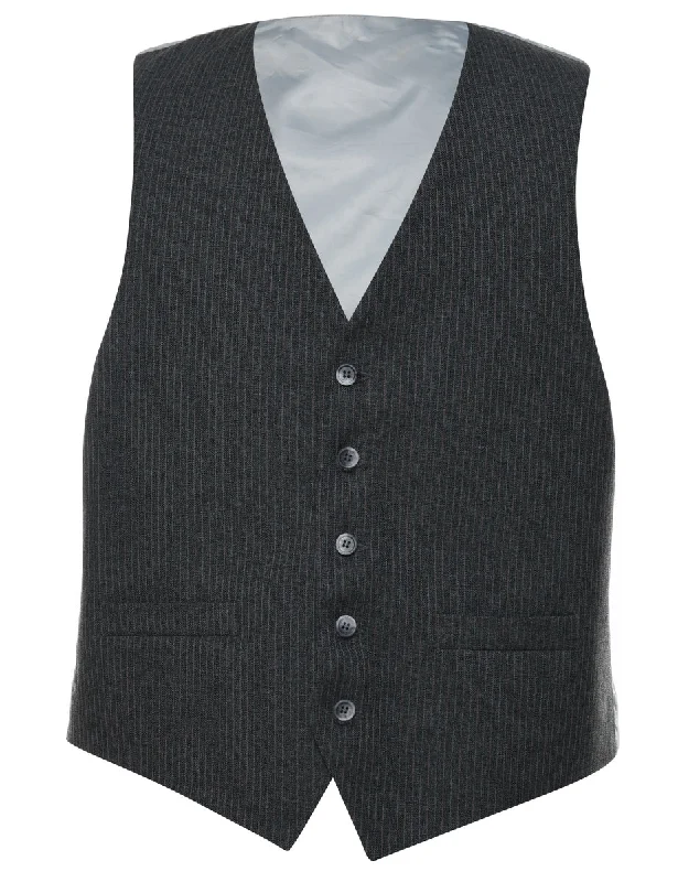 Grey Pinstriped Waistcoat - M Trendy Quilted Waistcoat Vest