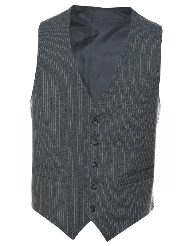 Grey & White Pinstriped Waistcoat - L Comfortable Padded Waistcoat