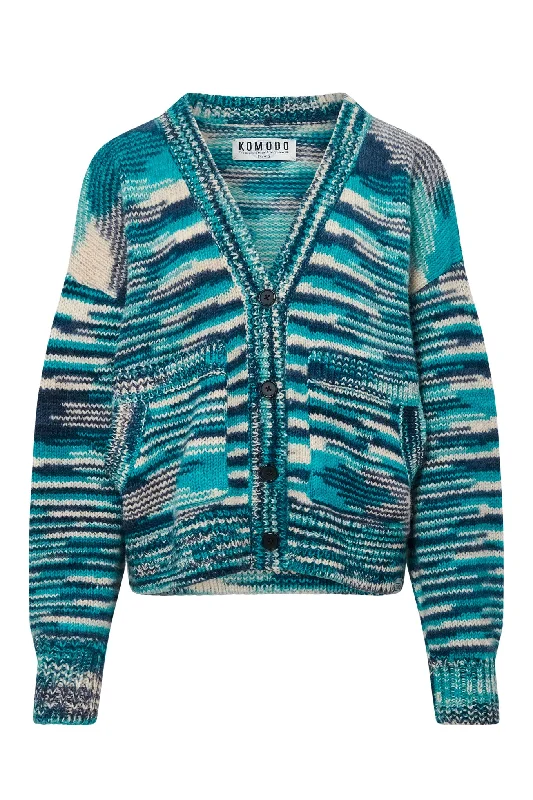 HOPE Handknit Wool Cardigan - Blue Fitted Slim Tailored