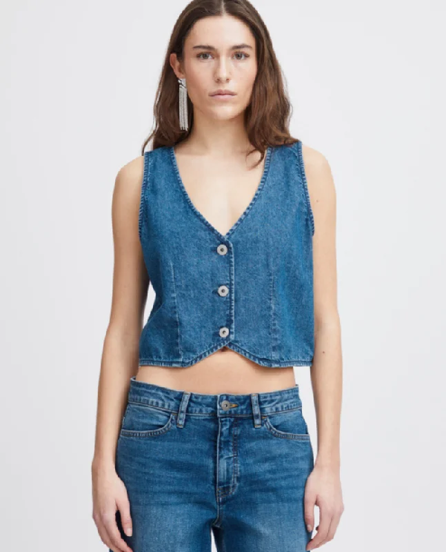 Ichi Dallas Denim Waistcoat Fashionable Check Waistcoat Vest