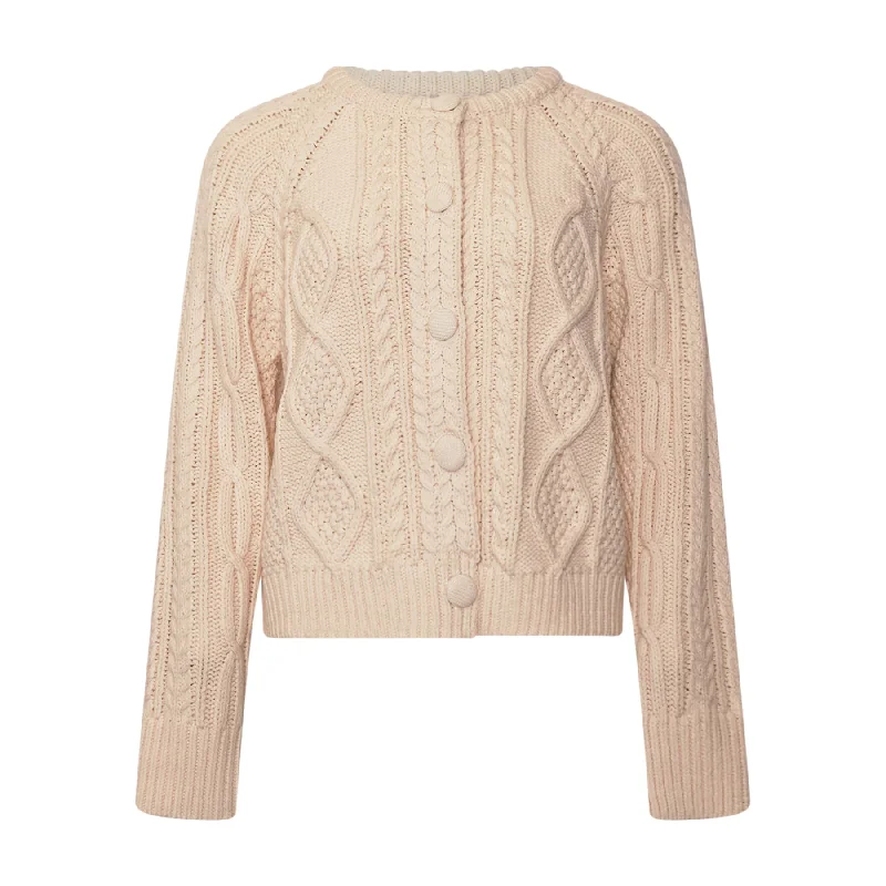 Kyanna Cable Knit Cardigan Denim Fabric Leather Fabric Suede Fabric