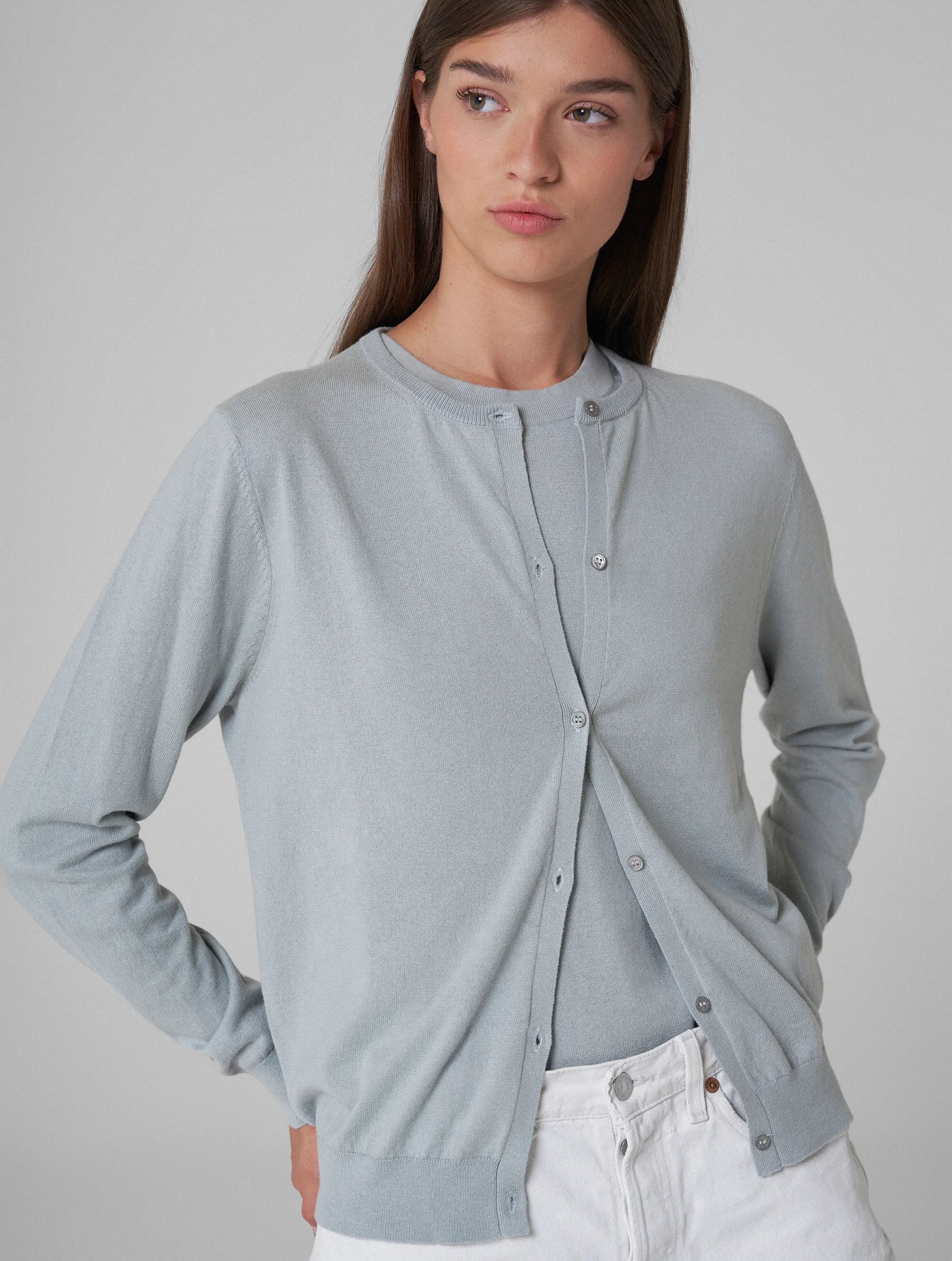 LEA Crew-neck cardigan with buttons blue Cardigan Knitwear Sweater
