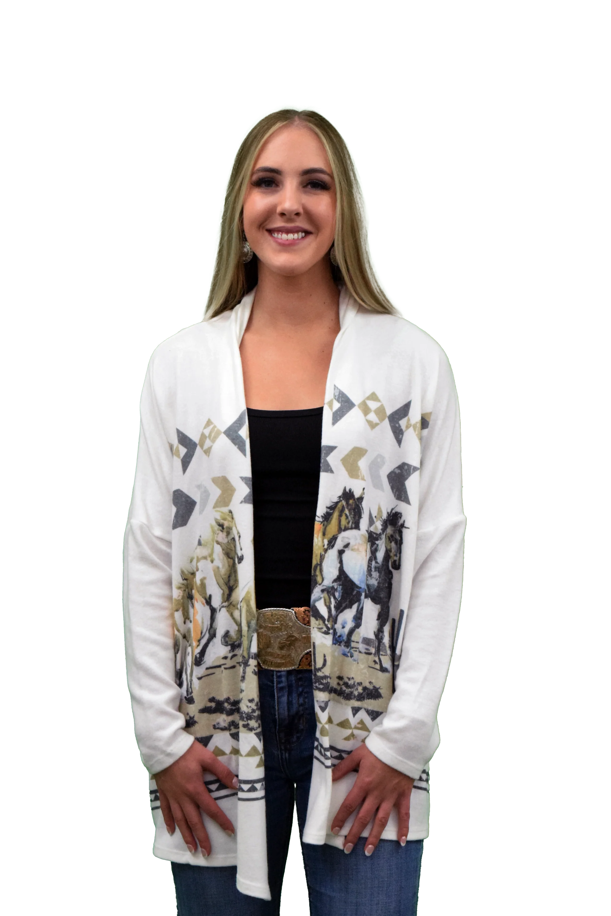 Liberty Wear Collection Cardigan: Desert Horses Tailored Straight A-Line