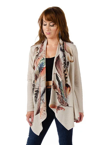 Liberty Wear Collection Cardigan: Plume Feathers Anti-Pilling Anti-Shrink Durable