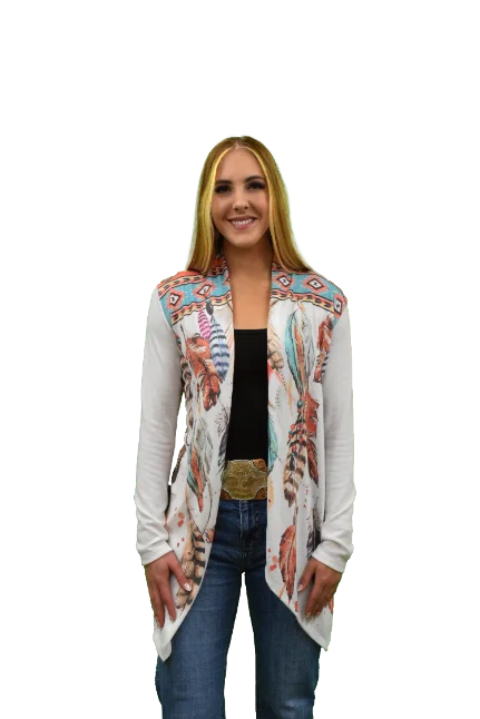 Liberty Wear Collection Cardigan: Vibrant Feathers Wool Fabric Cashmere Fabric Tweed Fabric