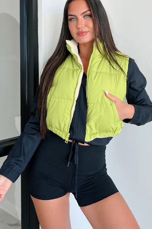 Lifelong Memories Reversible Puffer Vest (Lime) Hooded Long Vest