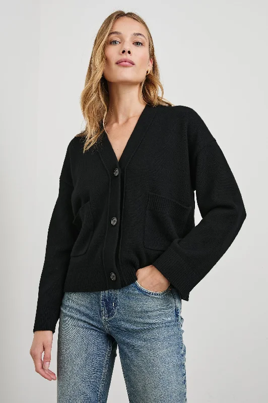 LINDI CARDIGAN - BLACK Wool Cardigan Cotton Cardigan Cashmere Cardigan
