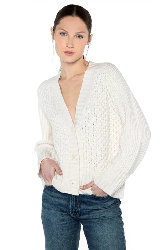 Kinross Luxe Mixed Stitch Cardigan in Pearl