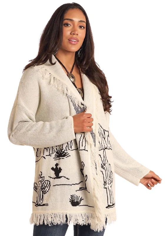 Women's White Label Sweater Cardigan #LW95T05188 Handmade Hand-knitted Hand-woven