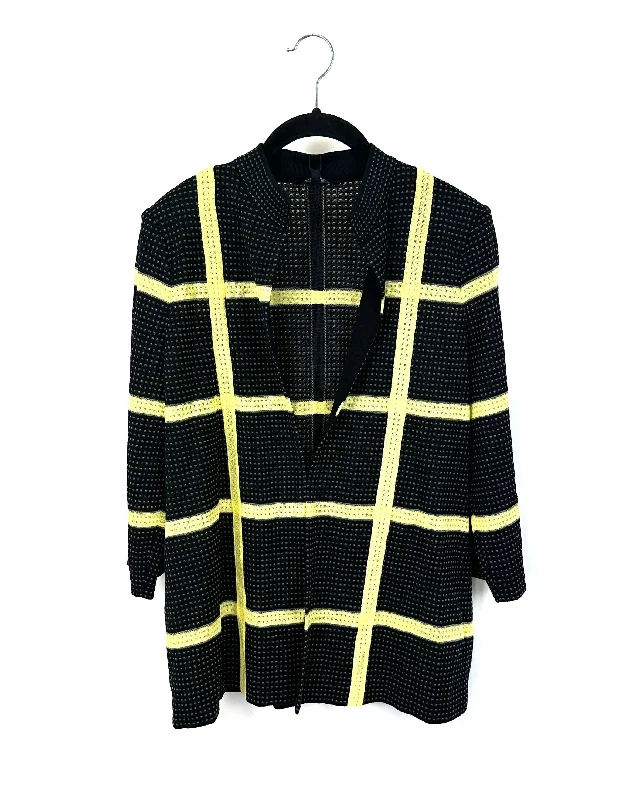 Black And Yellow Plaid Cardigan - Size 2-4 Layered Multi-layer Single Layer