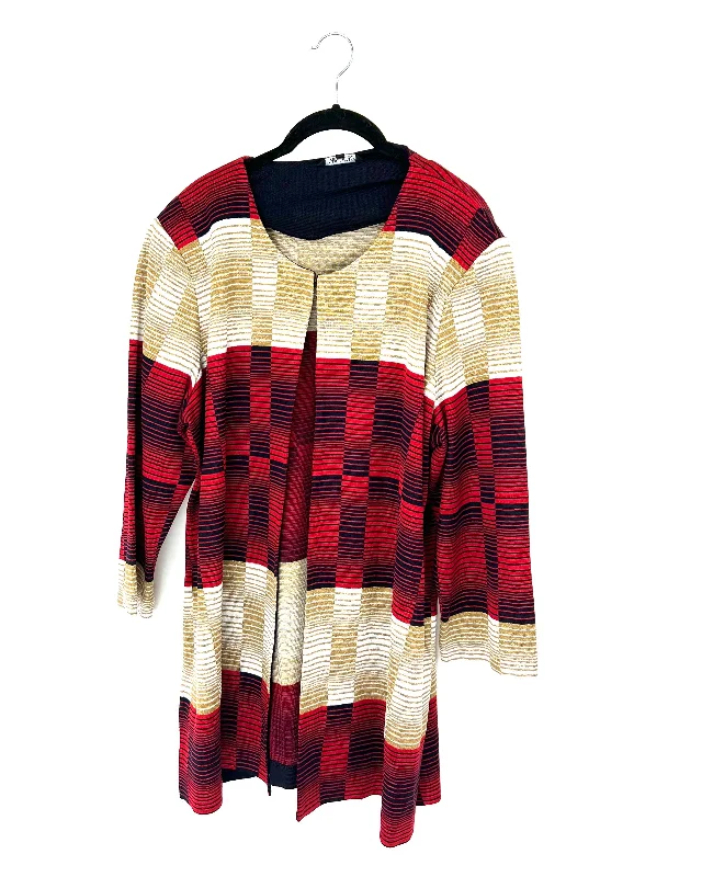 Black, Red and Metallic Gold Knit Cardigan - Size 20/22 and 24/26 Oversized Loose Flowy