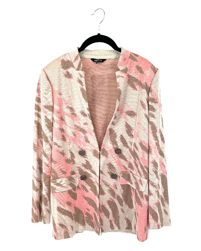 Pink and Green Patterned Cardigan - Size 2-4 Slim Fit Regular Fit Oversized