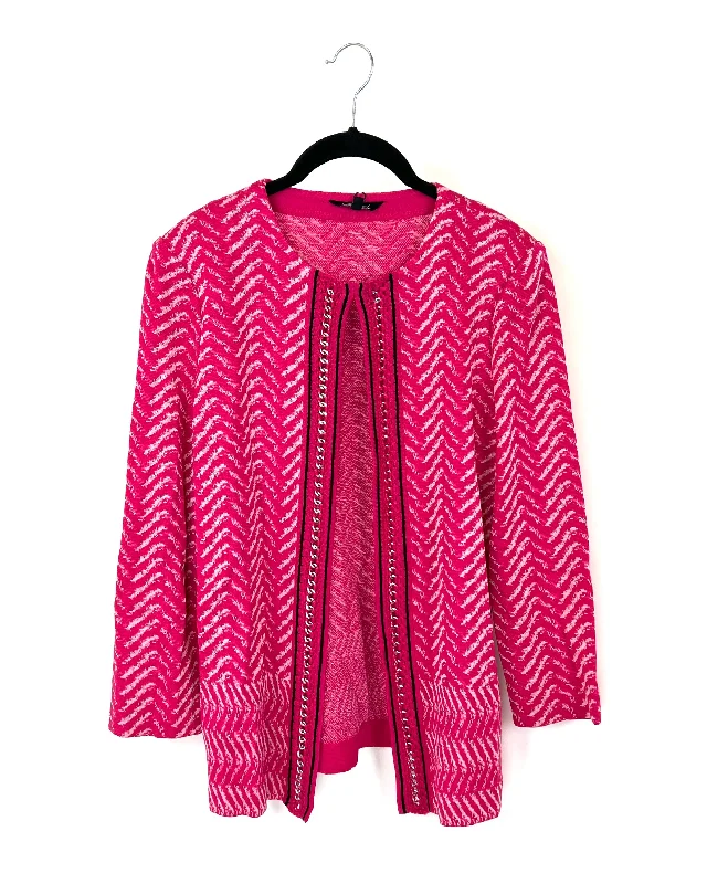 Pink And White Textured Cardigan - Size 2-4 Real Fur Shearling Chenille