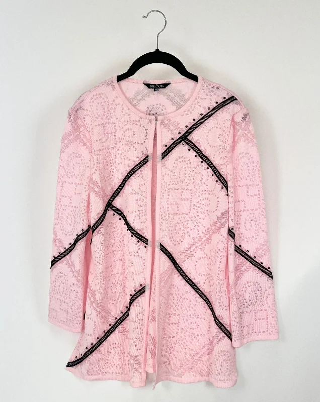Pale Pink and Black Cardigan - Size 2/4 Elasticated Padded Insulated