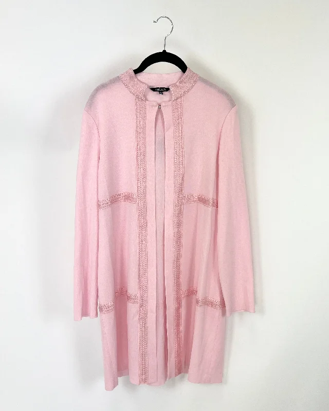 Pink Knit Detailed Cardigan - Size 2-4 Satin Blend Silk Blend Wool Blend