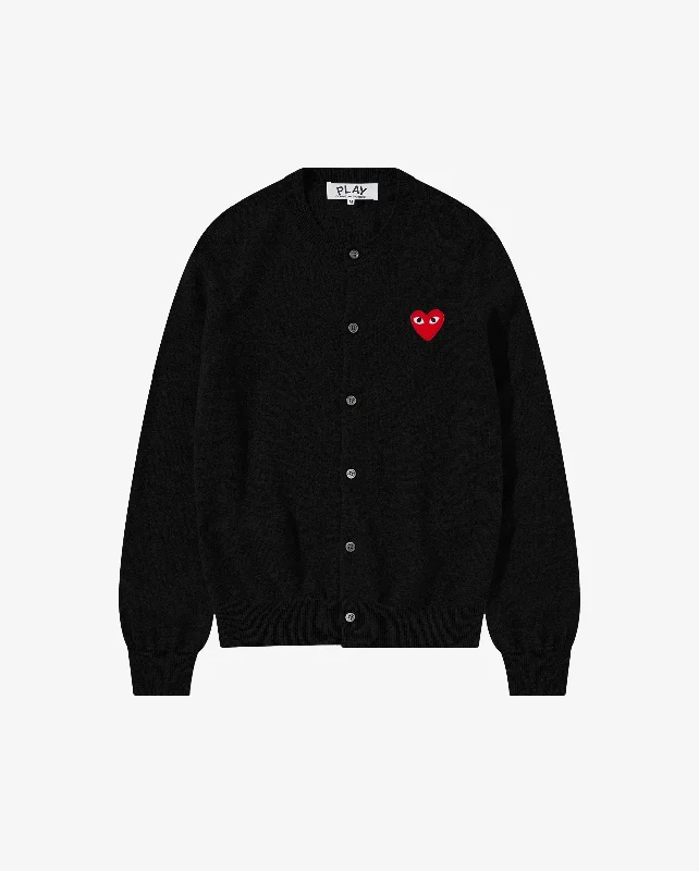 N007 UNISEX RED HEART CARDIGAN / BLACK