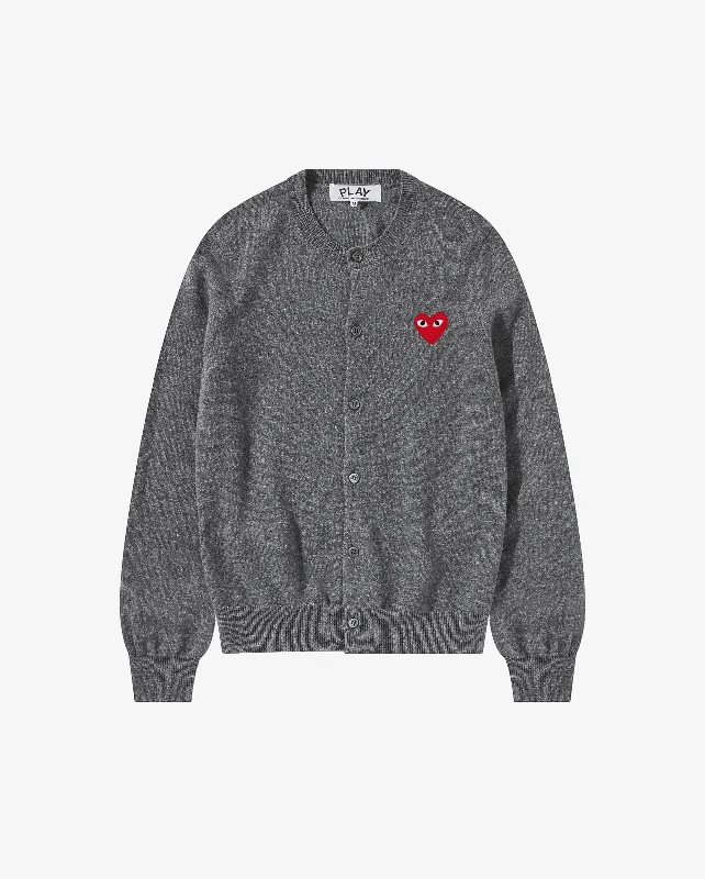 N007 UNISEX RED HEART CARDIGAN / GREY