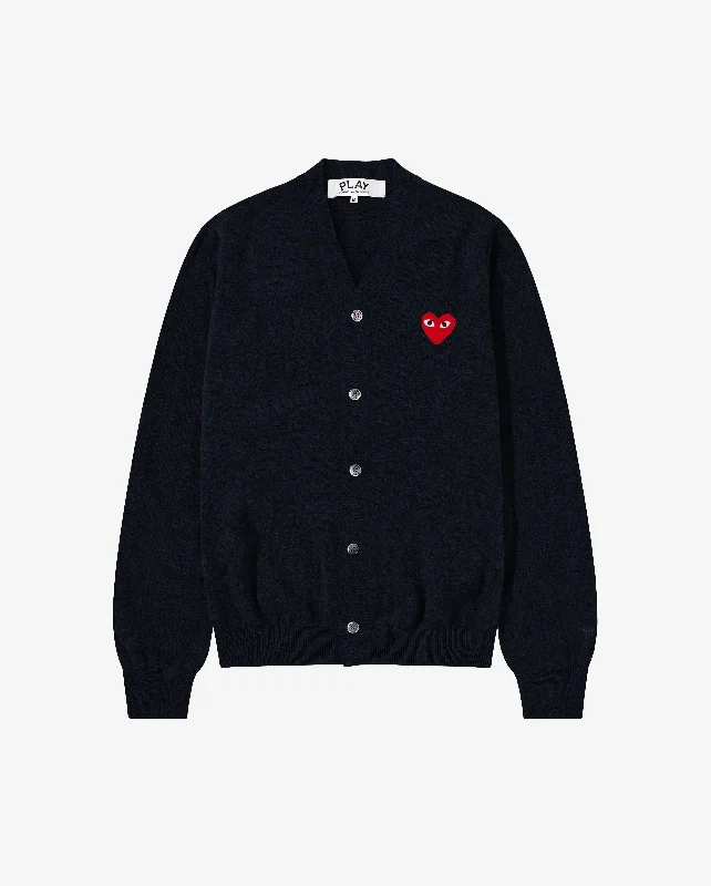 N008 UNISEX RED HEART CARDIGAN / NAVY