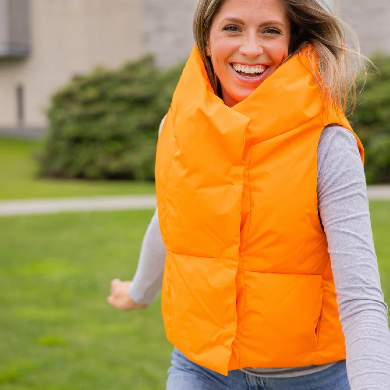 Orange Waterproof Pretty Puffer Vest Sleeveless Herringbone Vest