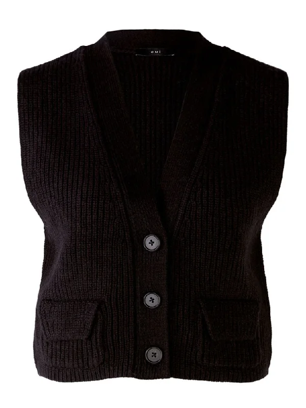 Oui Knitted Waistcoat Black Stylish Tweed Waistcoat Jacket