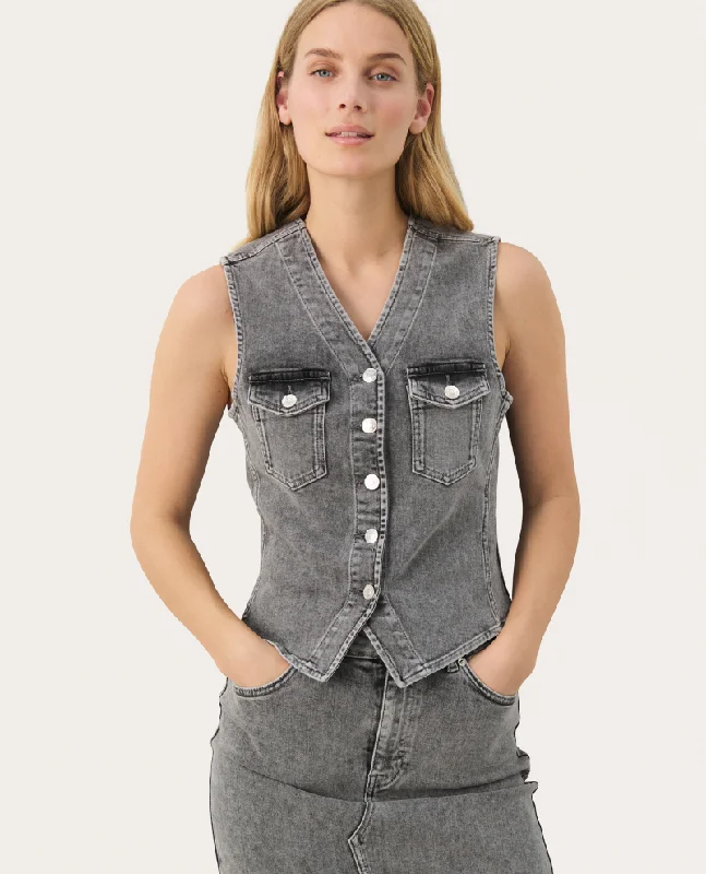 Part Two Janielle Grey Denim Waistcoat Fashionable Belted Waistcoat