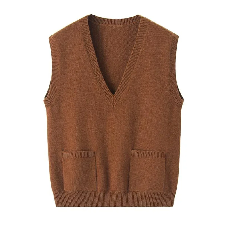 Pure Cashmere Sleeveless V-Neck Sweater Waistcoat Cozy Down-Filled Waistcoat Vest